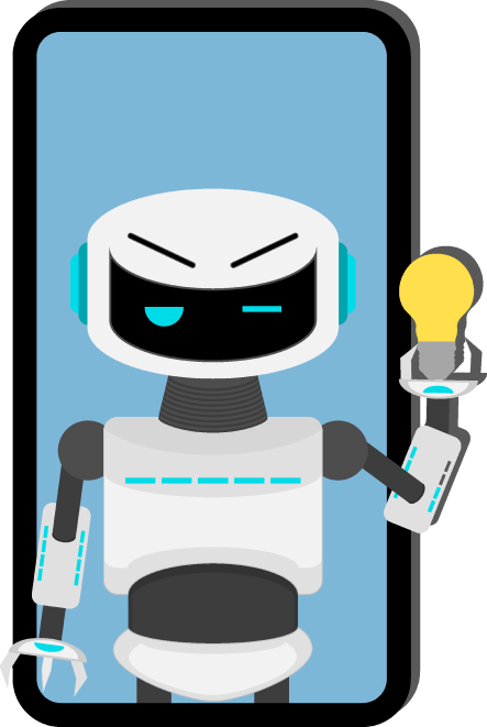Tech support robot holding a light bulb